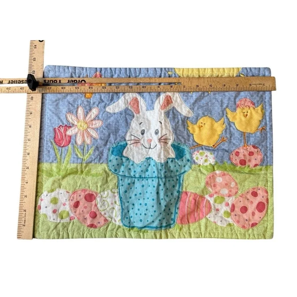 Easter Placemats Applique Cloth Two (2) Bunny Rabbit, Baby Chicks,‎ Easter Eggs